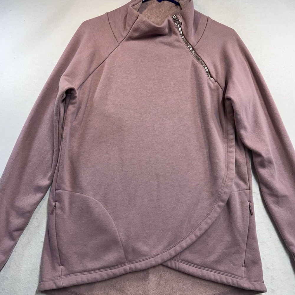 Athleta Cozy Karma Asym Pullover M Rosewood Pink Fleece Wrap Minimalist